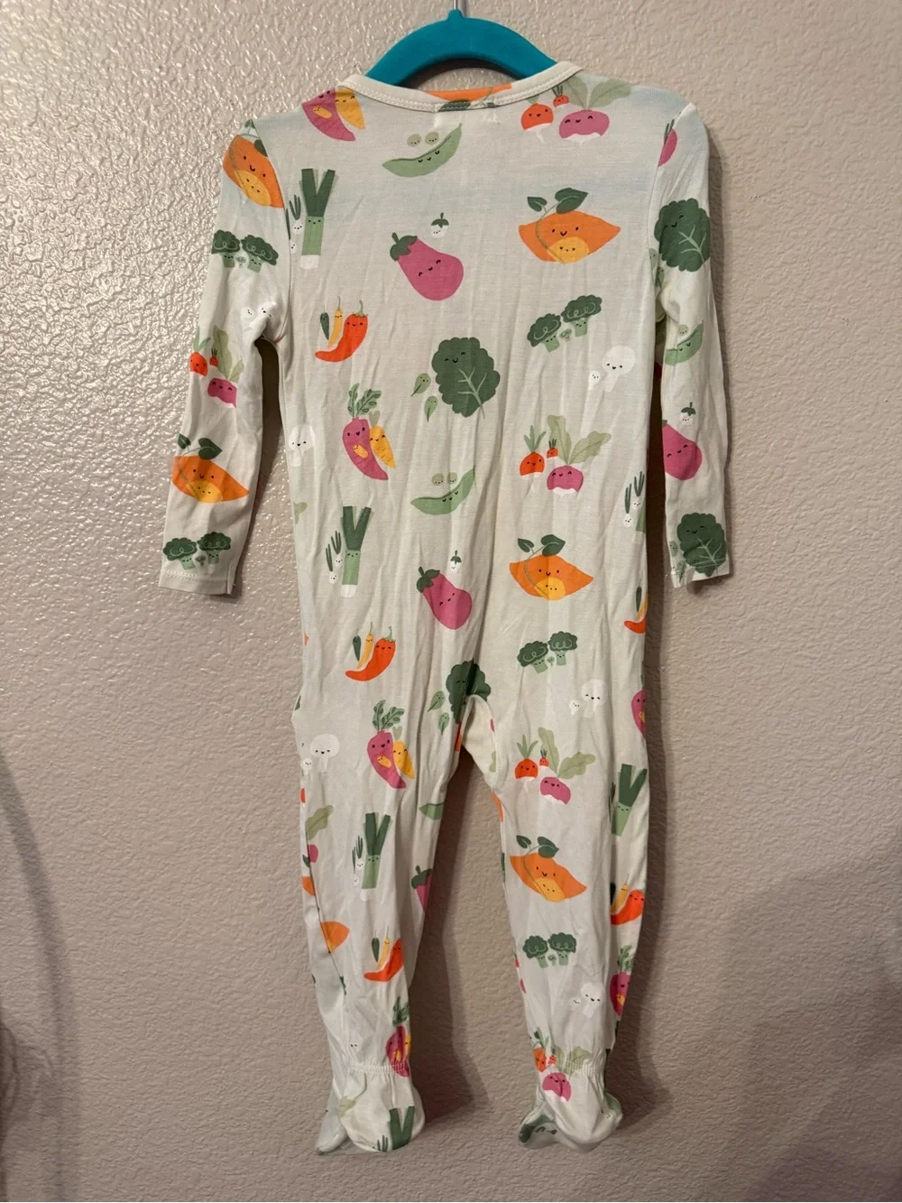 Angel Dear White Footed One-Piece Pajamas with Multi Veggie Print